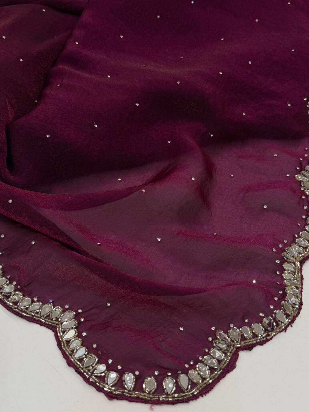 Wine Purple Georgette Silk Saree