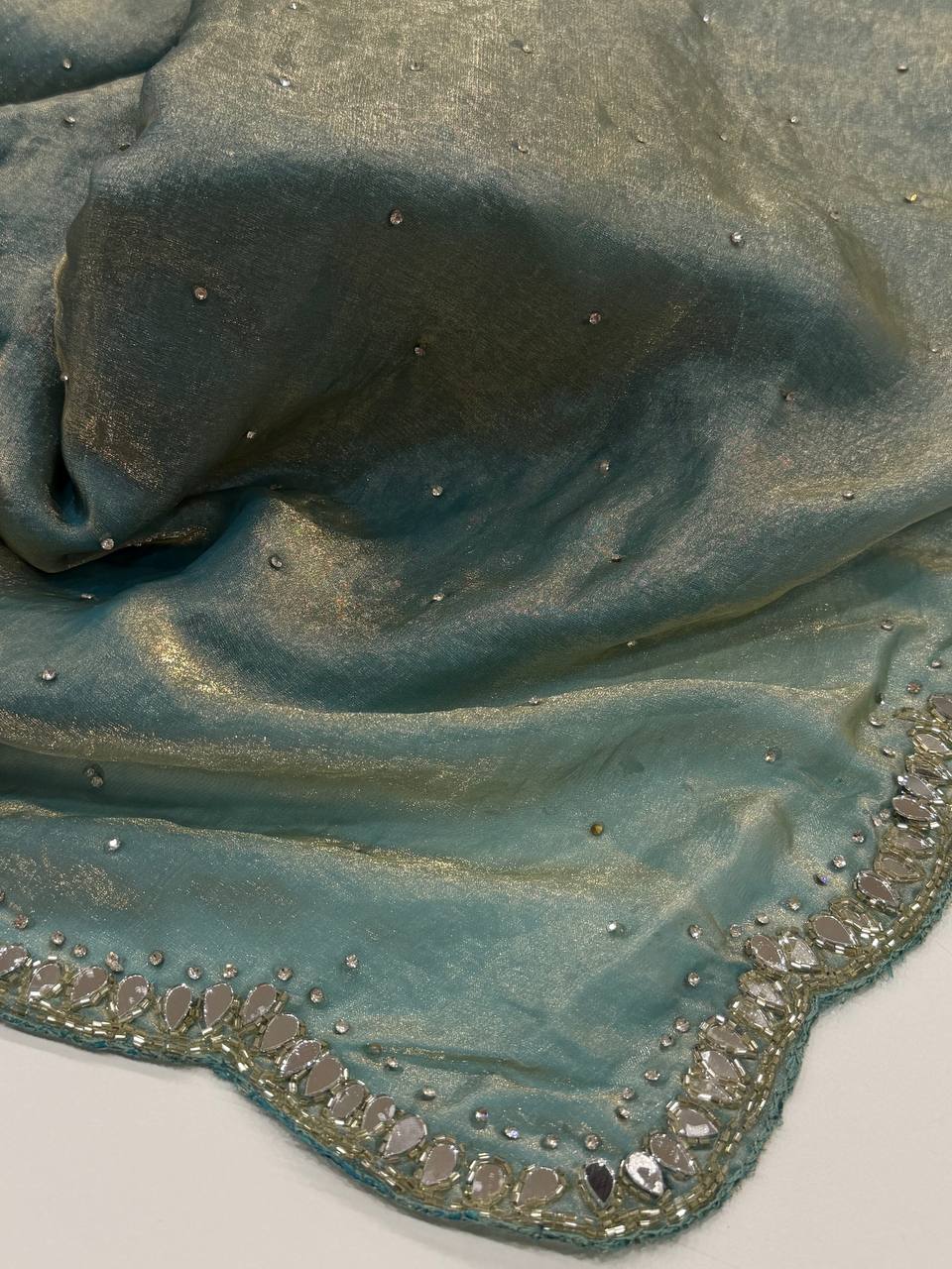 Dual Tone Icy Blue Georgette Silk Saree