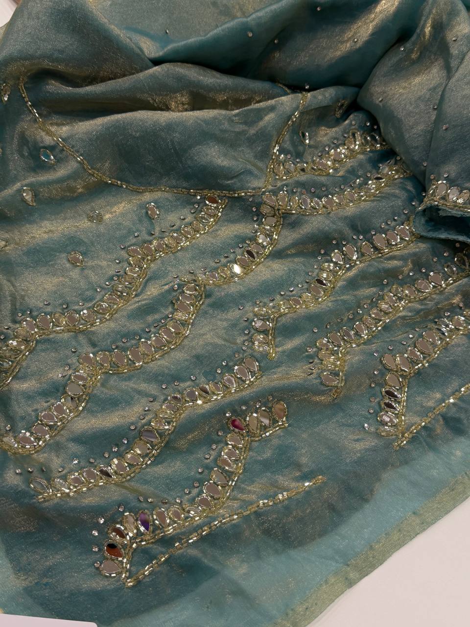 Dual Tone Icy Blue Georgette Silk Saree