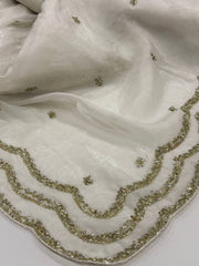 White Georgette Silk Saree