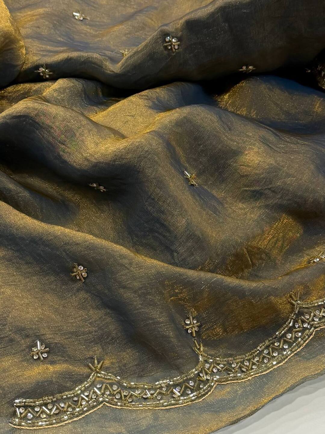 Dual Tone Blue Greyish Georgette Silk Saree