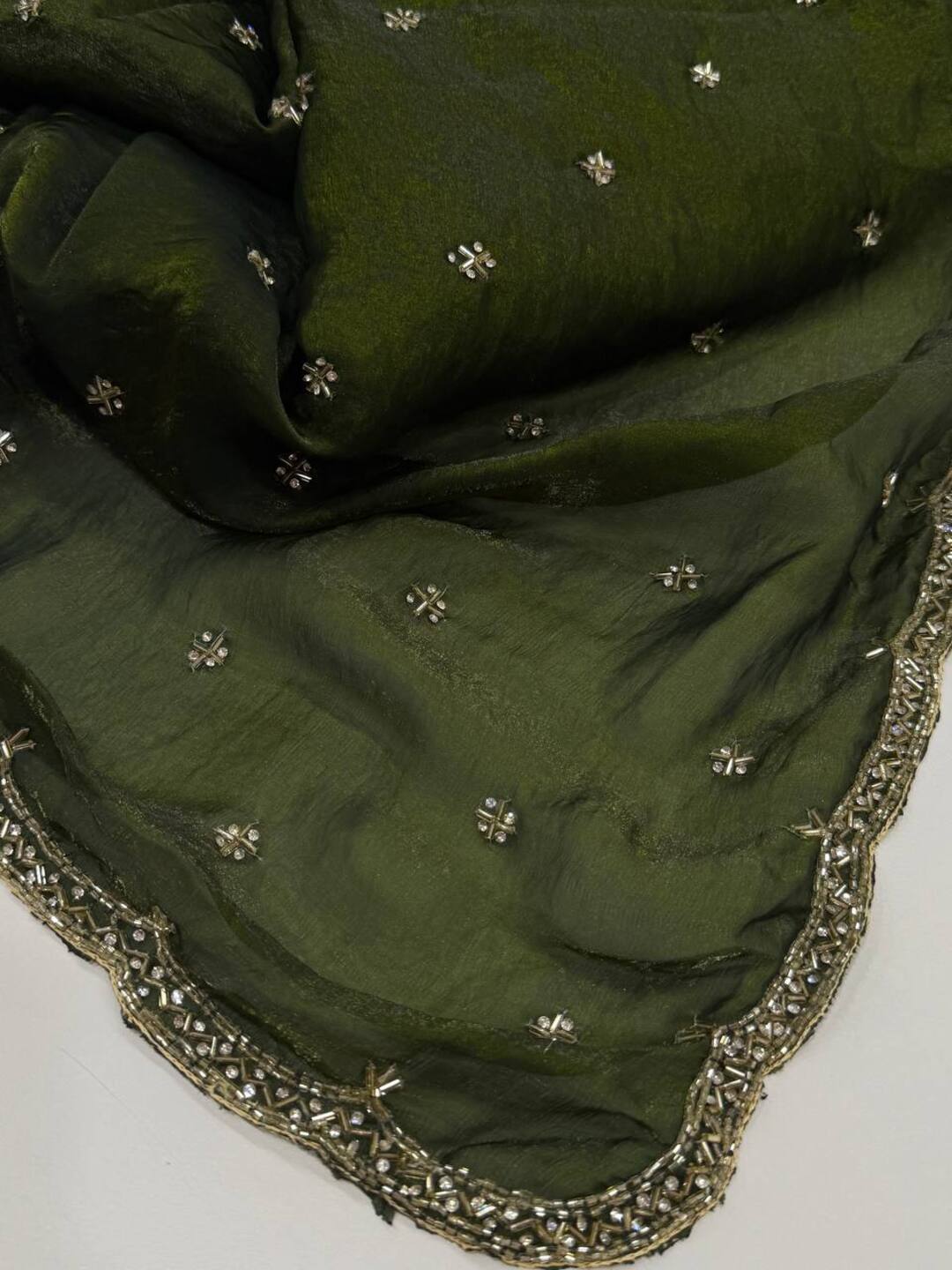 Olive Green Georgette Silk Saree