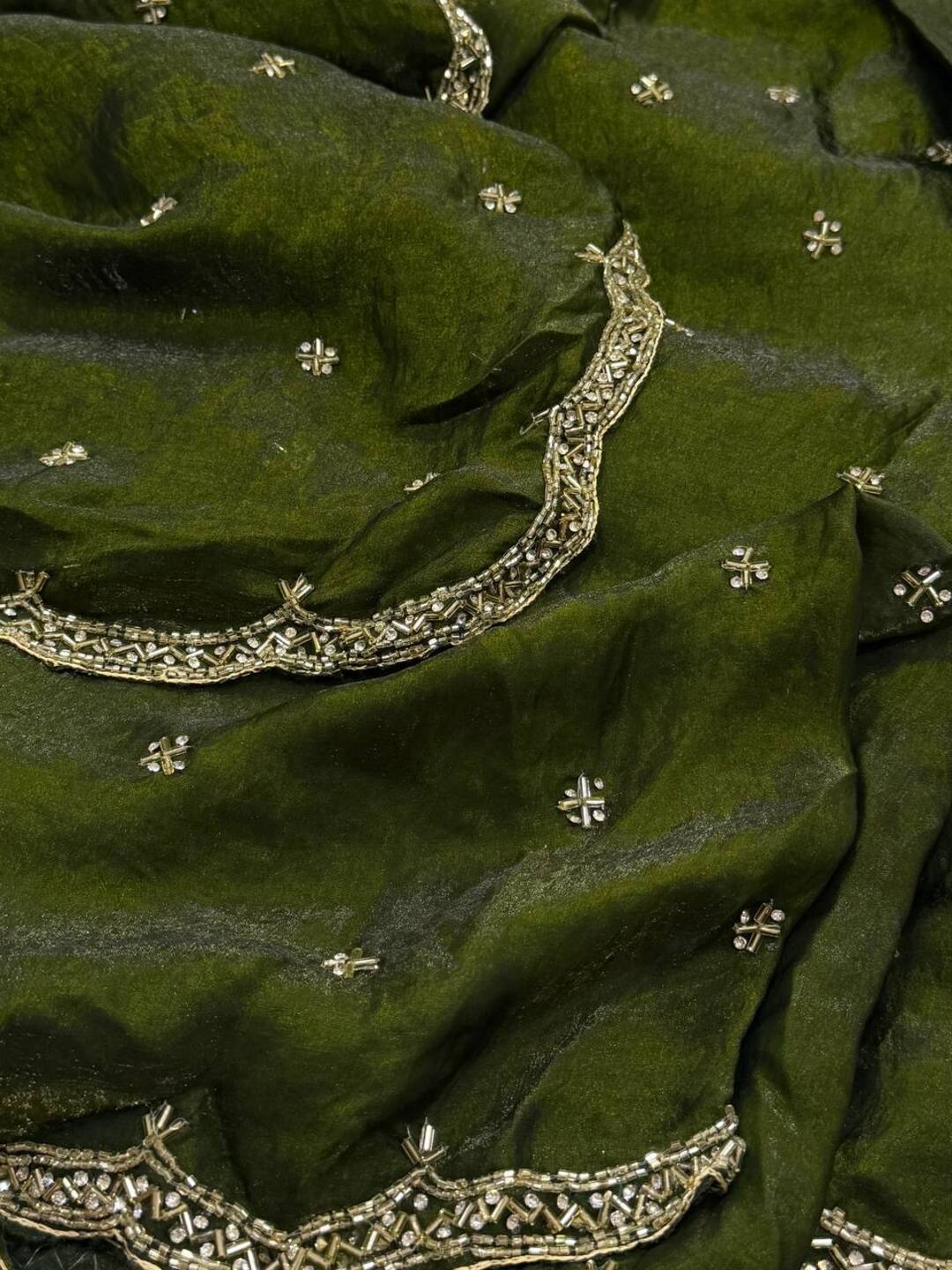 Olive Green Georgette Silk Saree
