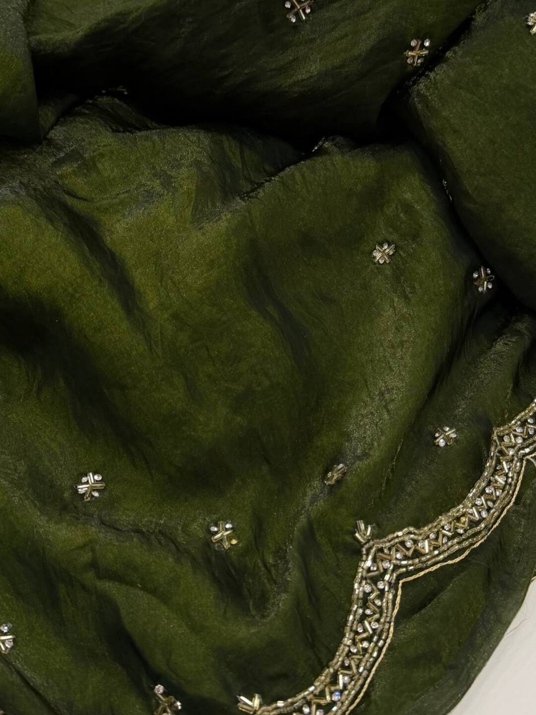 Olive Green Georgette Silk Saree
