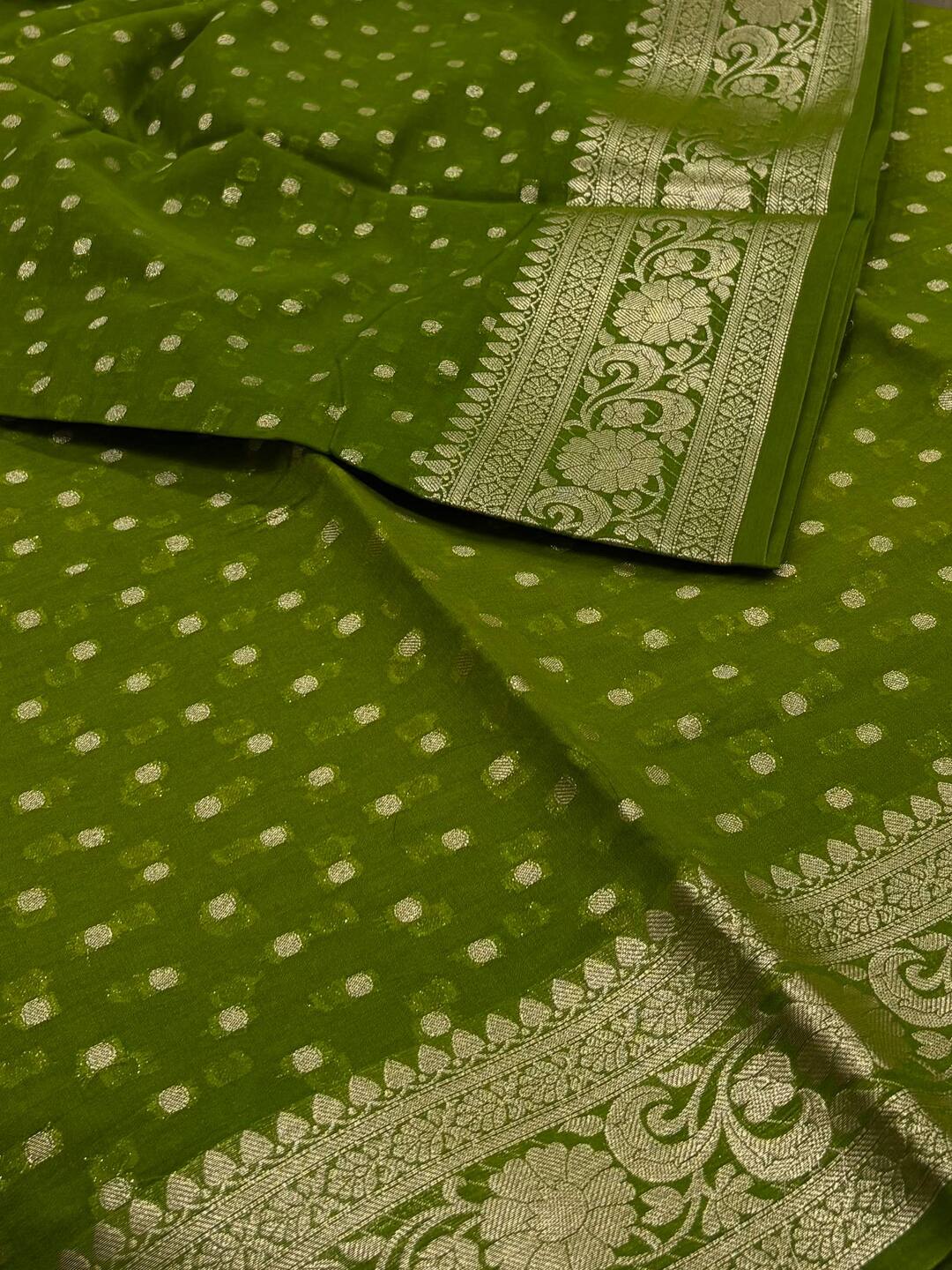 Apple Green Banaras Cotton Saree