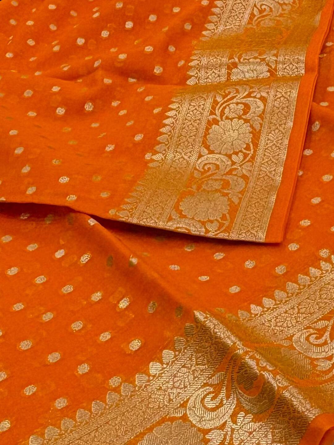 Orange Banaras Cotton Saree