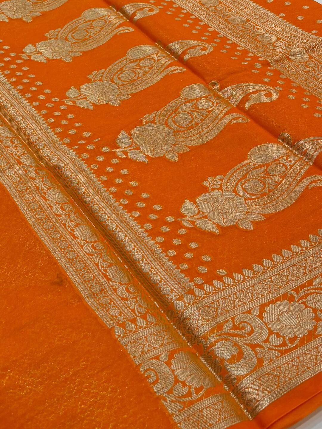 Orange Banaras Cotton Saree