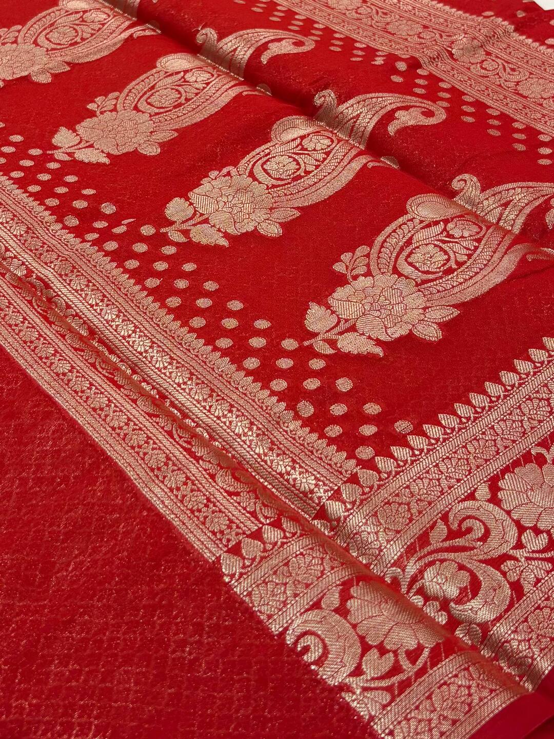 Chili Red Banaras Cotton Saree