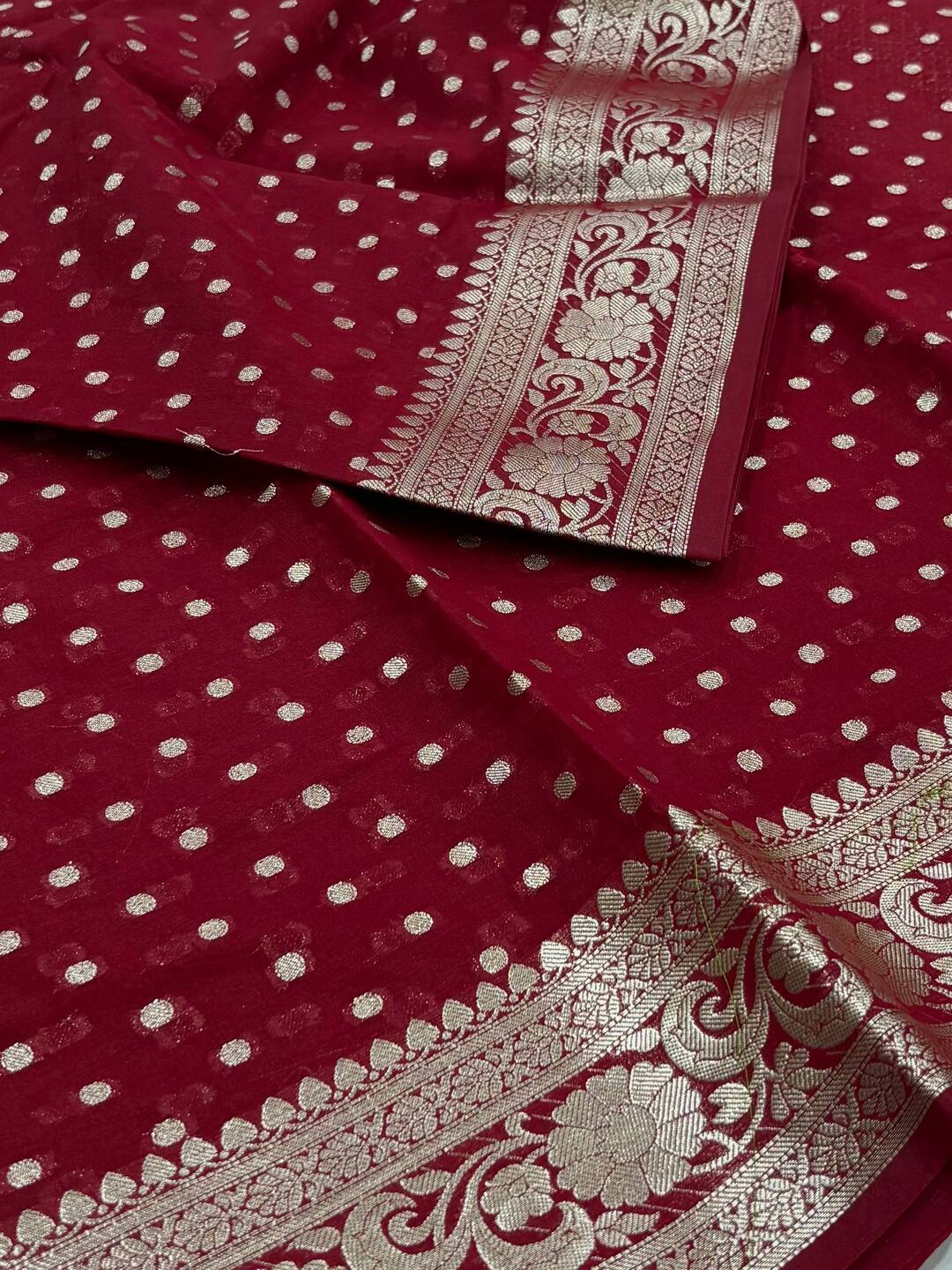 Cherry Red Banaras Cotton Saree