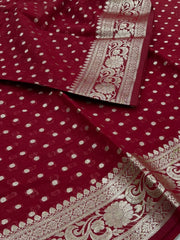 Cherry Red Banaras Cotton Saree