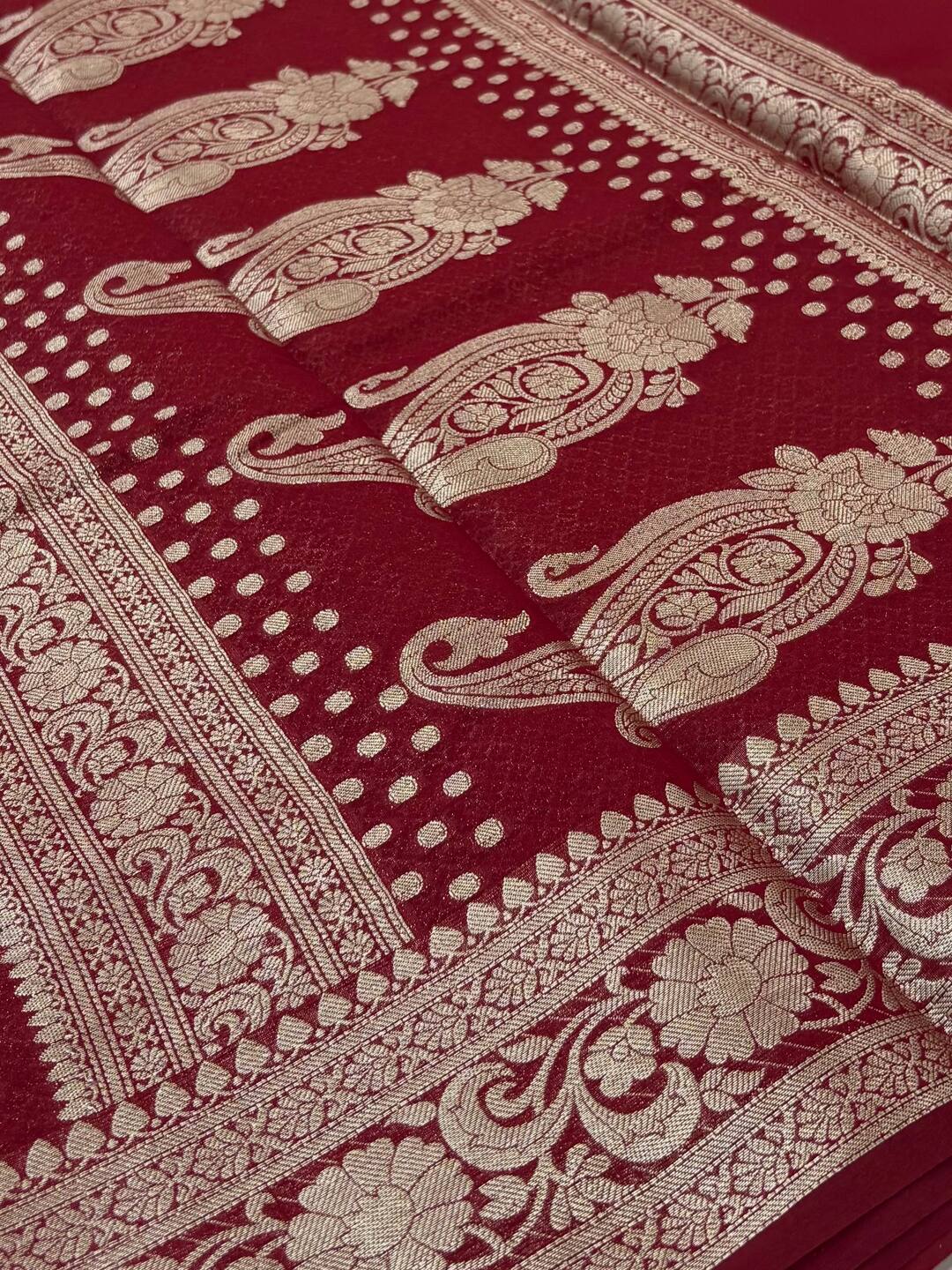 Cherry Red Banaras Cotton Saree