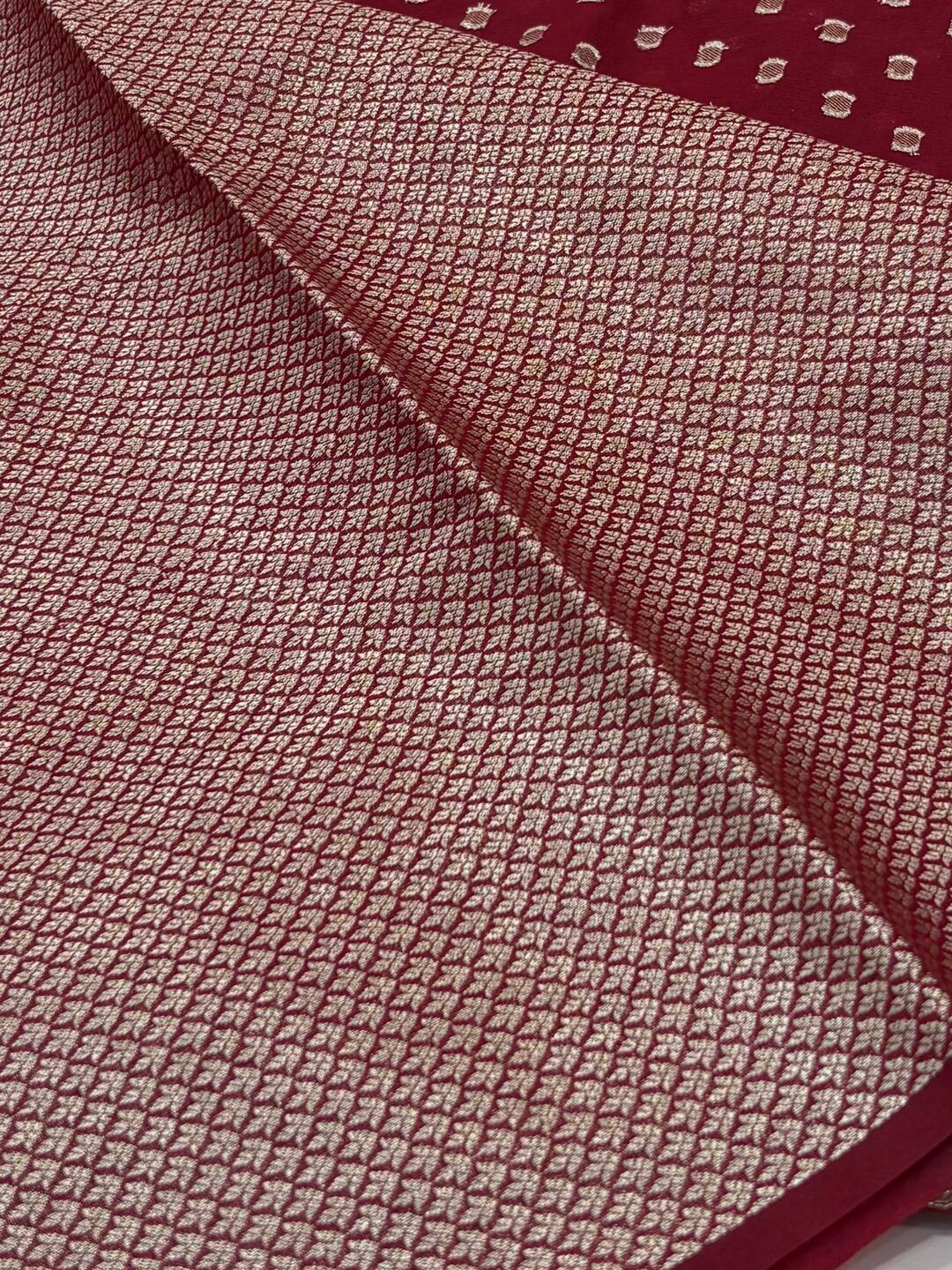 Cherry Red Banaras Cotton Saree