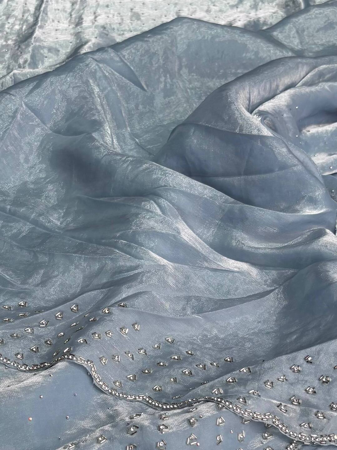 Dusty Blue Georgette saree