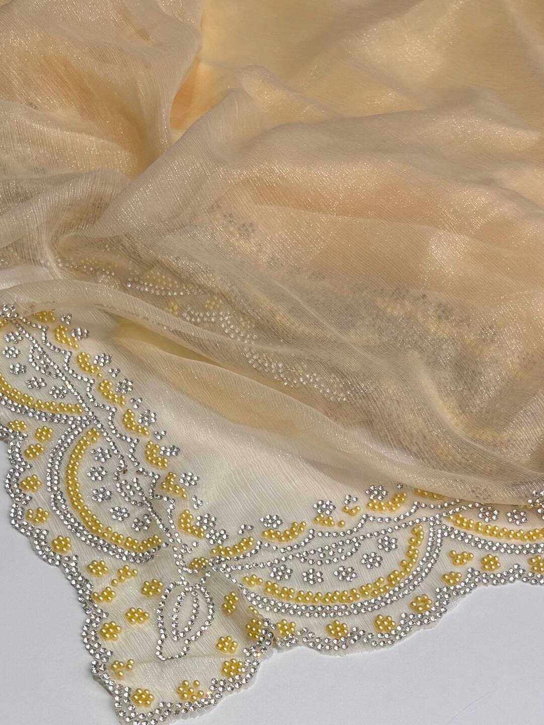 Pastel Yellow Georgette saree