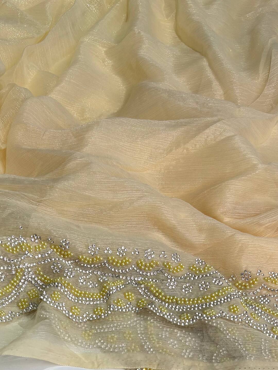 Pastel Yellow Georgette saree