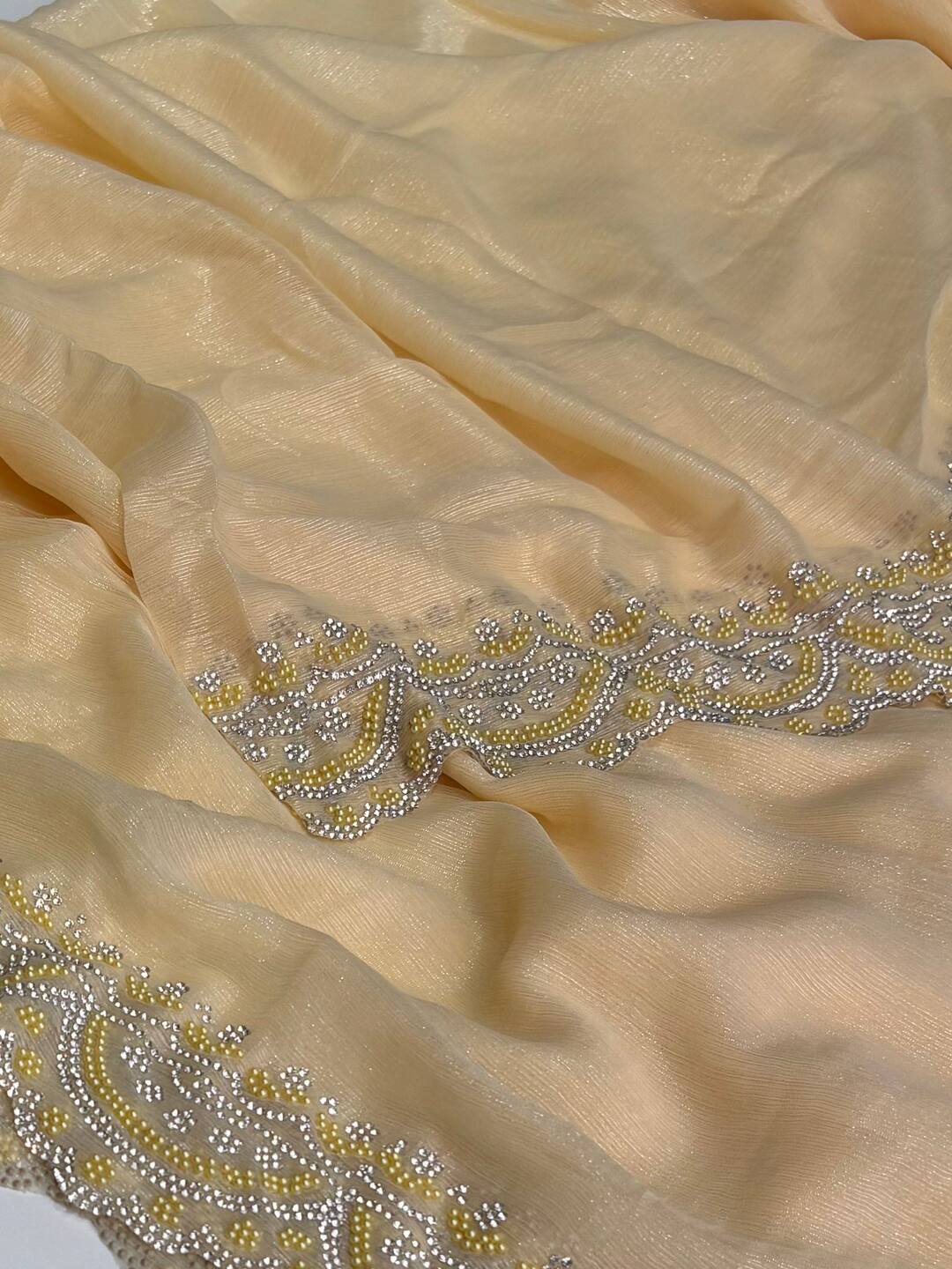 Pastel Yellow Georgette saree