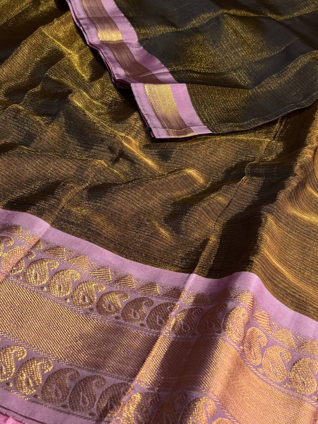 Golden Black Mangalagiri Silk Cotton Saree