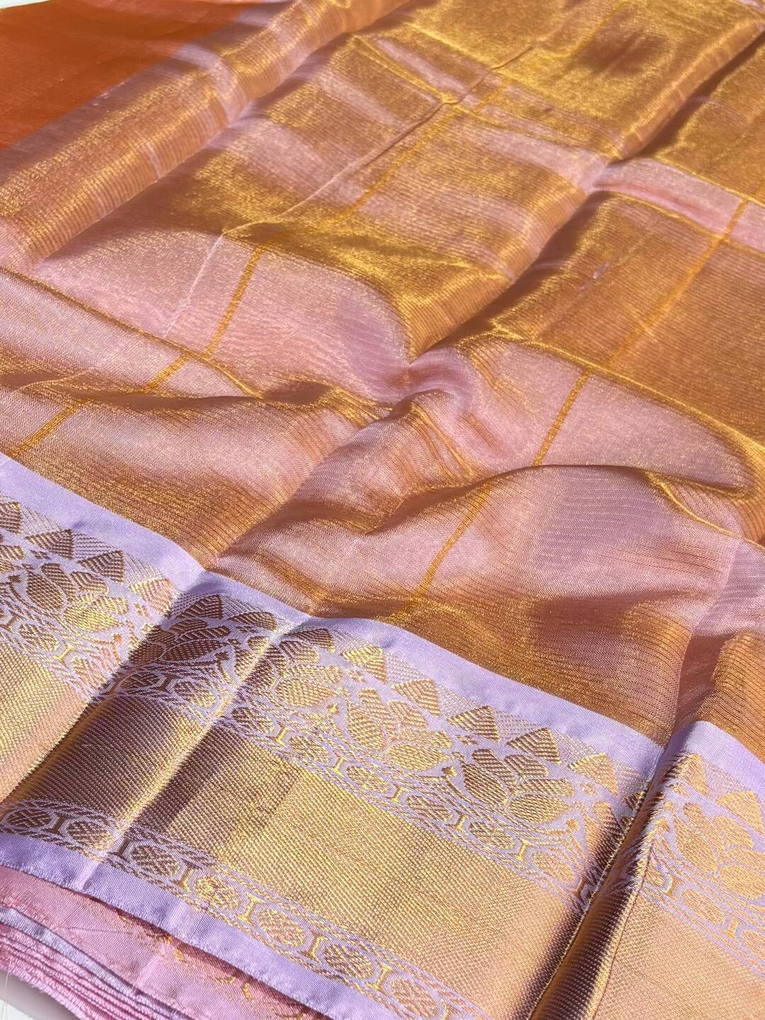 Golden Peach Mangalagiri Silk Cotton Saree