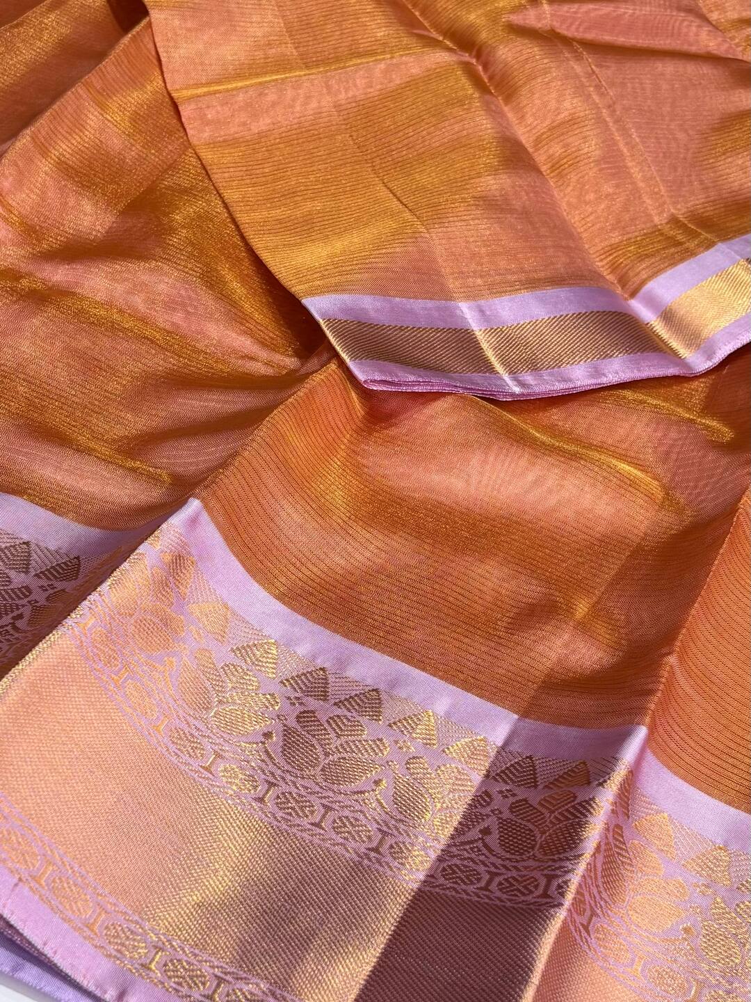 Golden Peach Mangalagiri Silk Cotton Saree