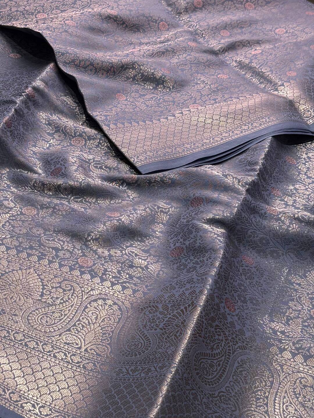 Grey Banaras Tissue Cotton Silk Saree
