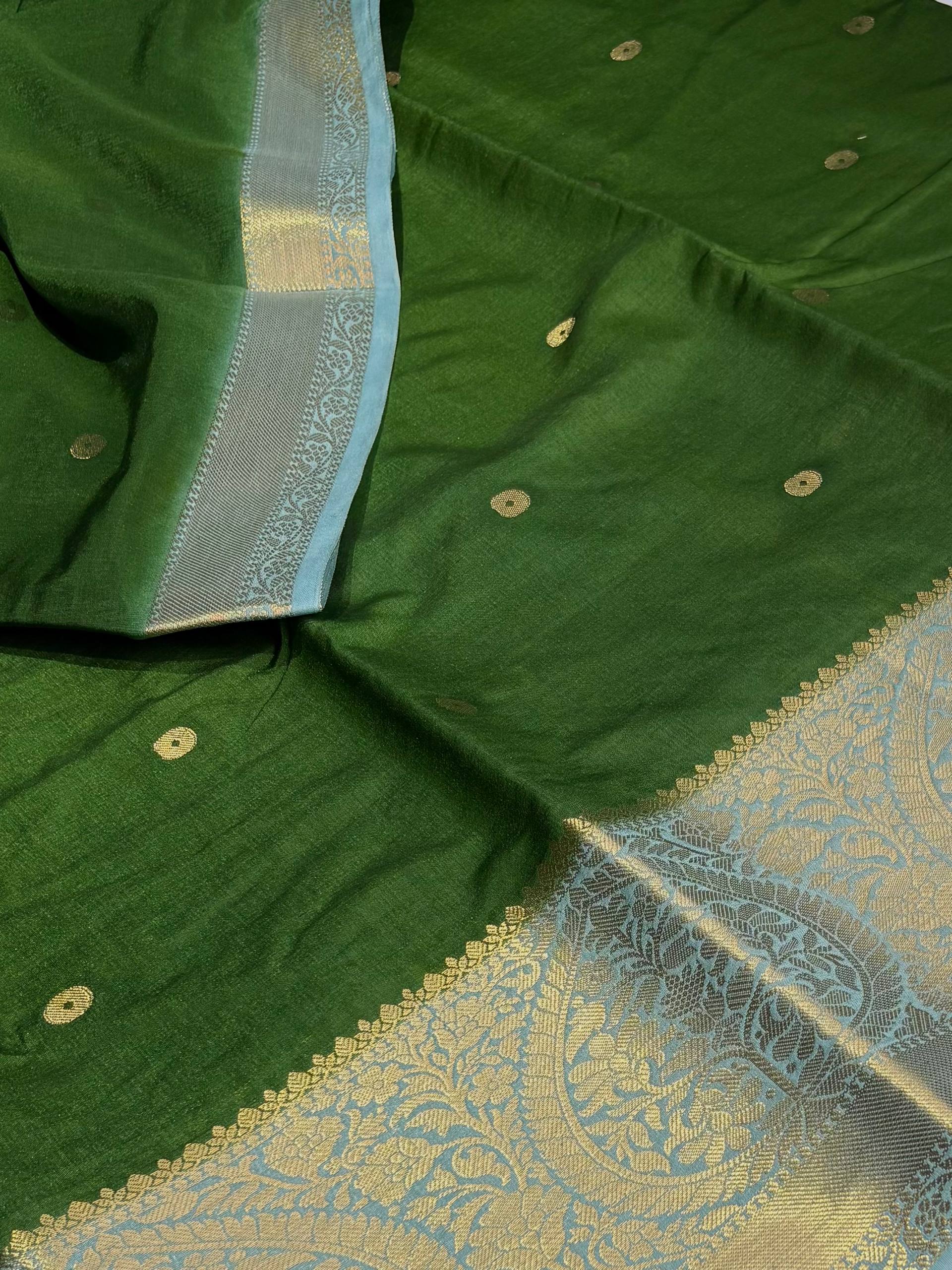 Green Banaras Cotton Silk Saree
