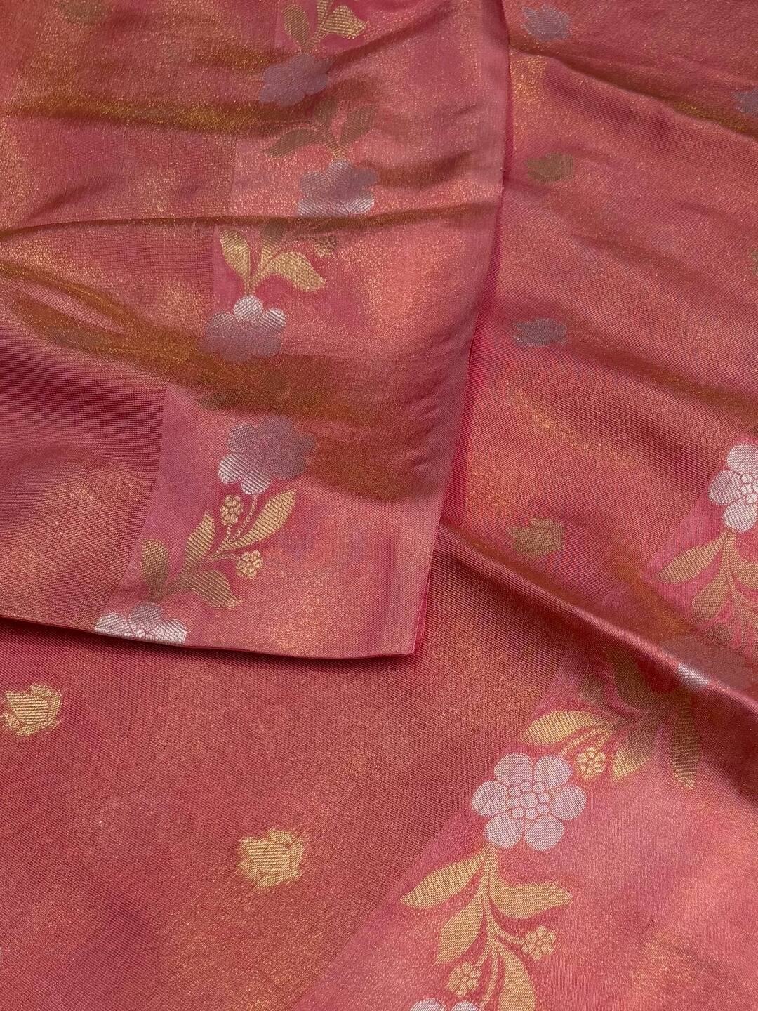 Coral Pink Banaras Cotton Silk Saree