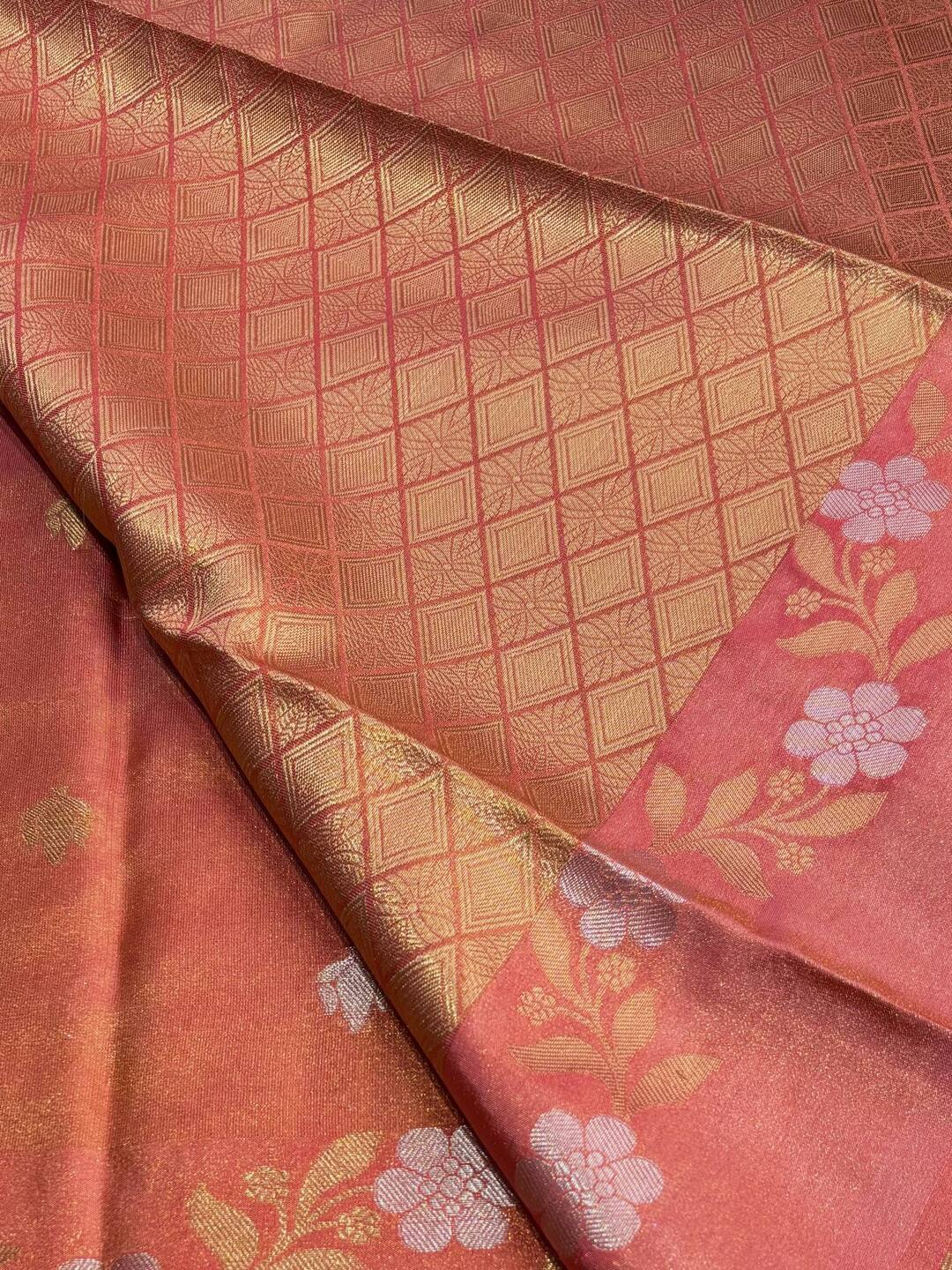 Coral Pink Banaras Cotton Silk Saree