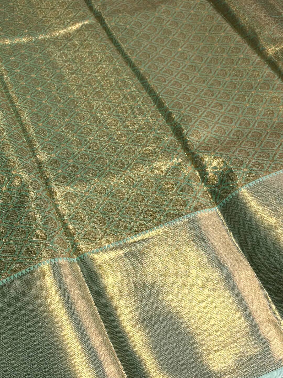 Turquoise Green Semi Kanchi Silk Saree