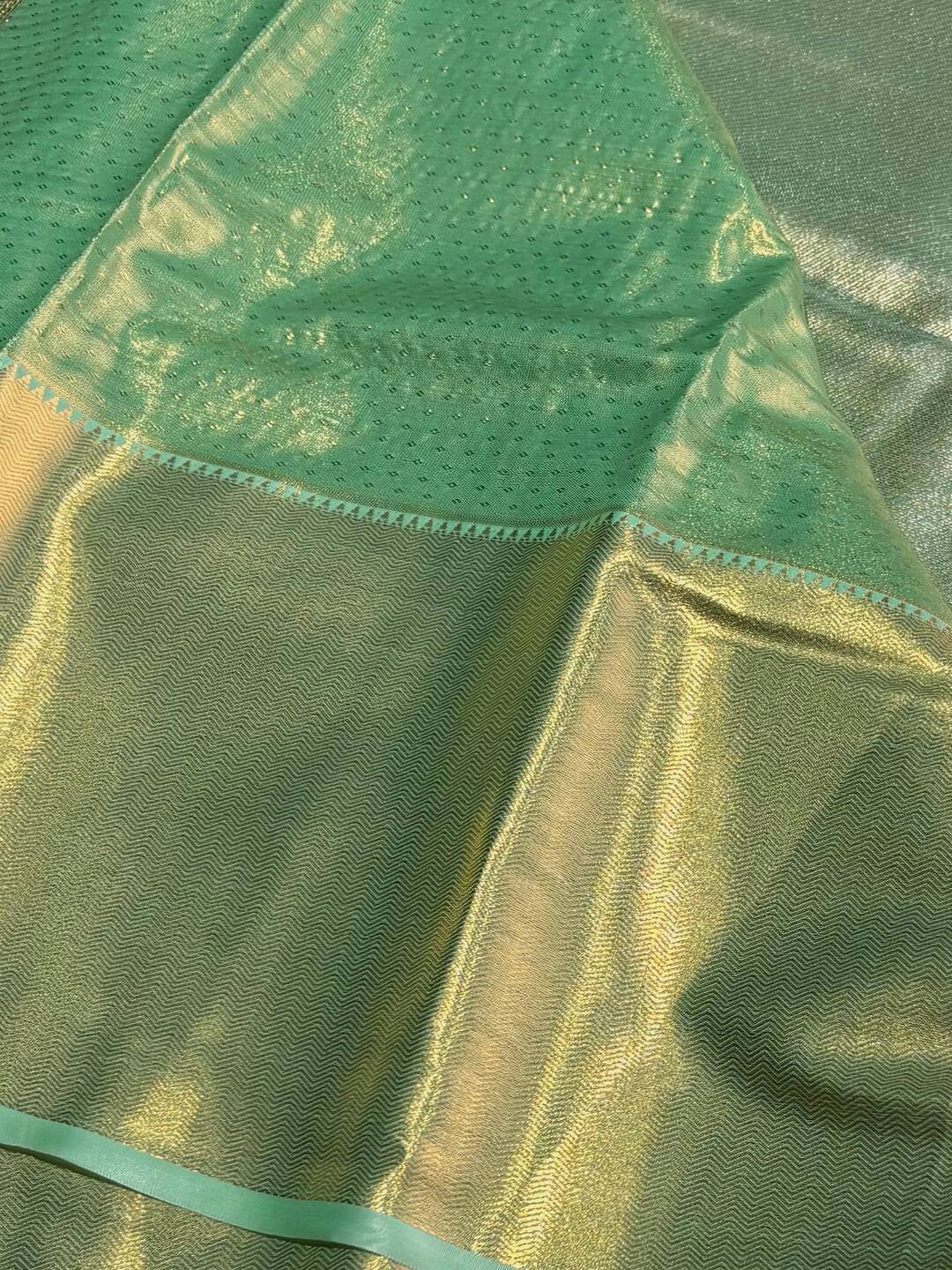 Turquoise Green Semi Kanchi Silk Saree