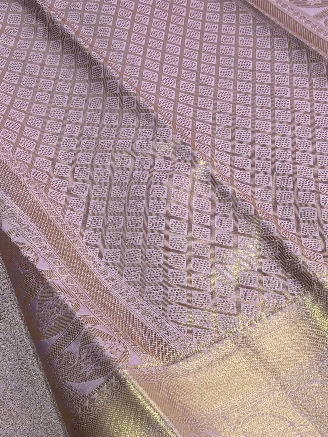Lavender Purple Semi Kanchi Silk Saree