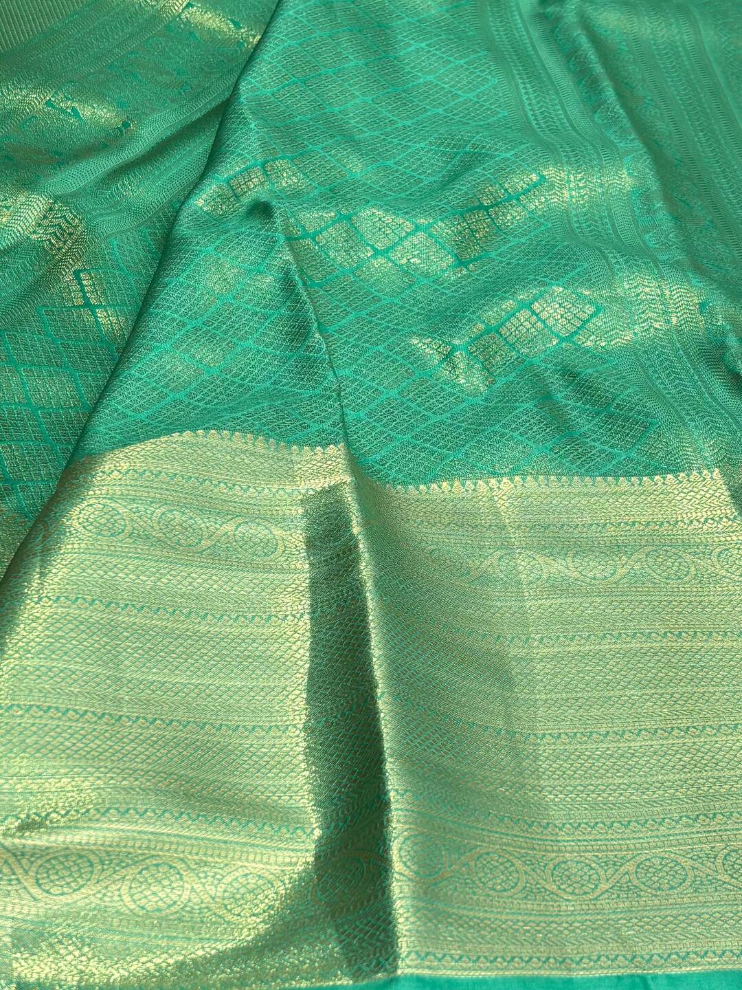 Turquoise Green Semi Kanchi Silk Saree