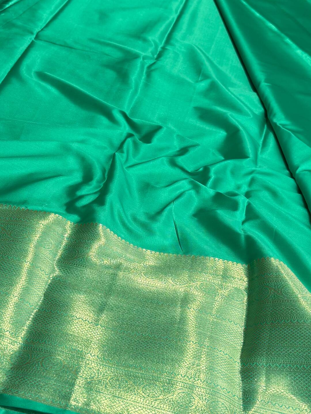 Turquoise Green Semi Kanchi Silk Saree