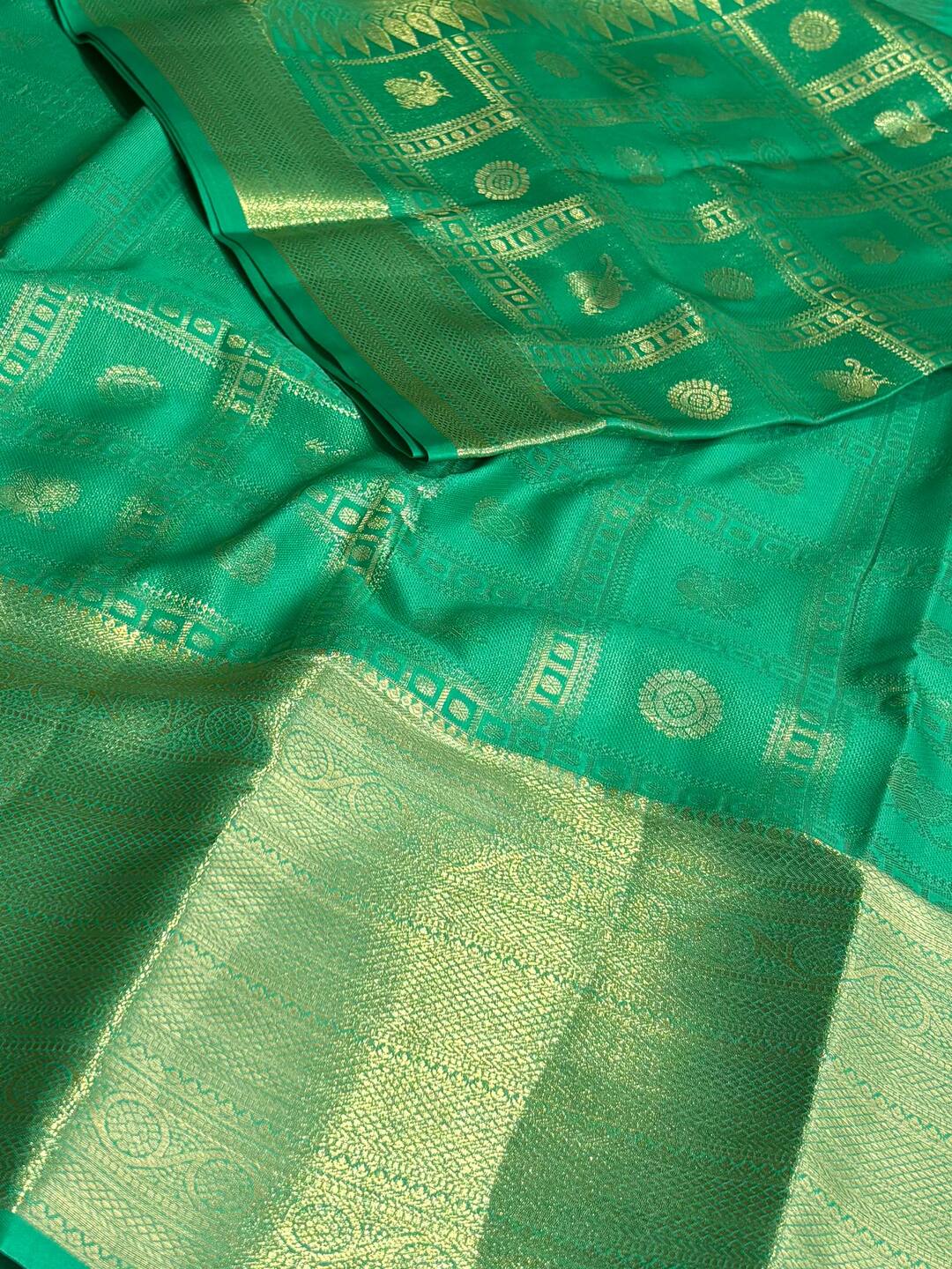Turquoise Green Semi Kanchi Silk Saree