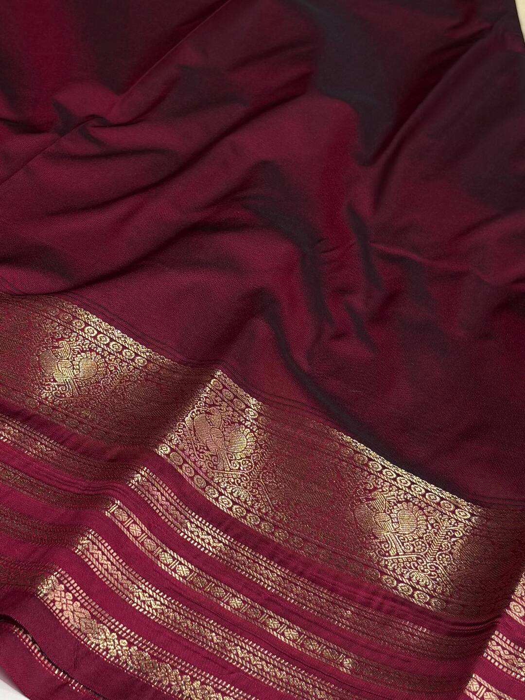 Off White With Magenta Purple Semi Kanchi Silk Saree