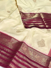 Off White With Magenta Purple Semi Kanchi Silk Saree