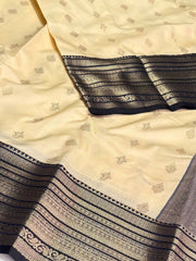 Off White With Midnight Blue Semi Kanchi Silk Saree