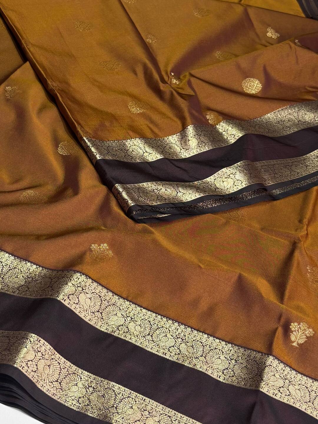 Golden Brown Semi Kanchi Silk Saree