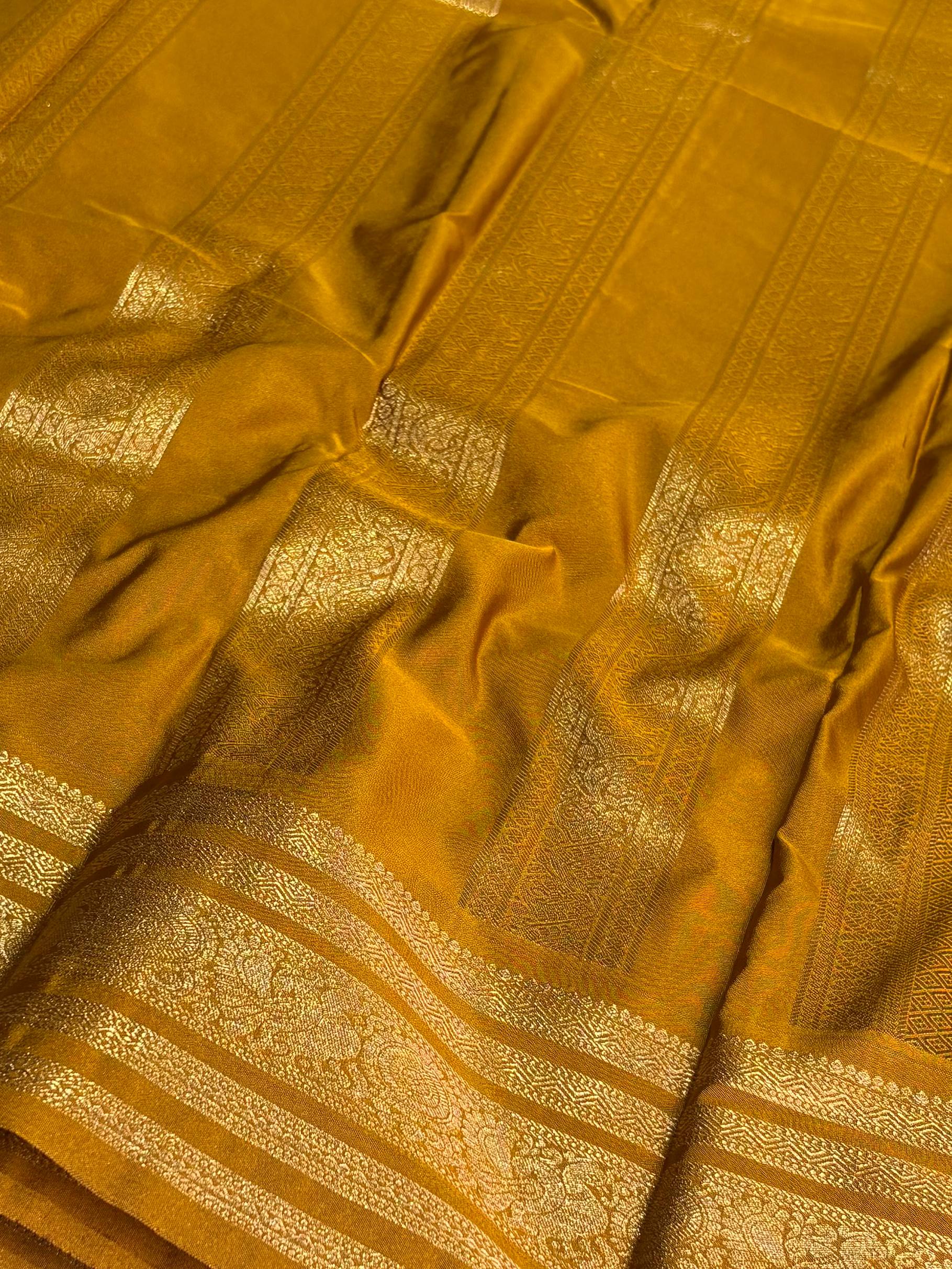 Yellow Olive Semi Kanchi Silk Saree