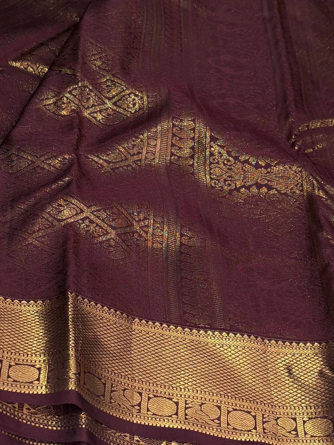 Deep Plum Purple Semi Kanchi Silk Saree