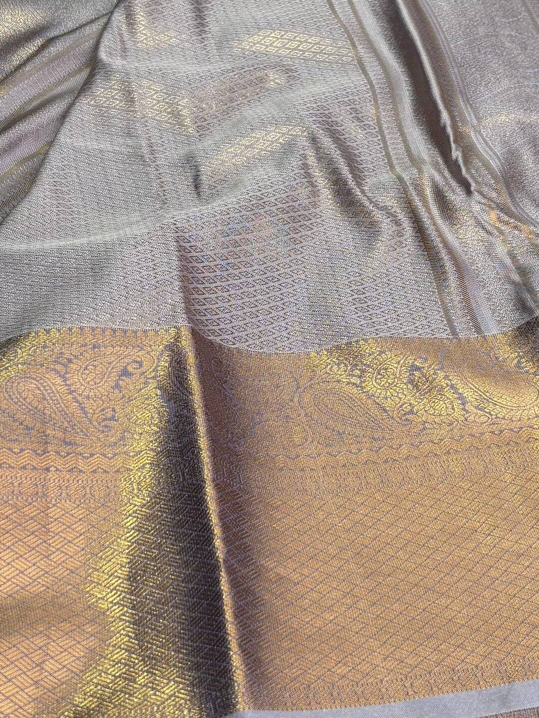 Dusty Blue Semi Kanchi Silk Saree