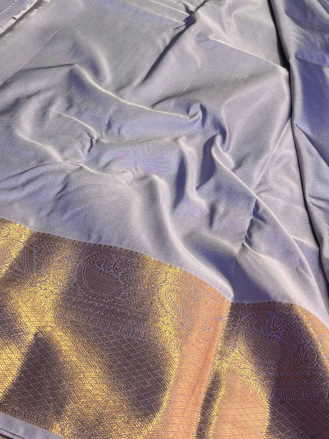 Dusty Blue Semi Kanchi Silk Saree
