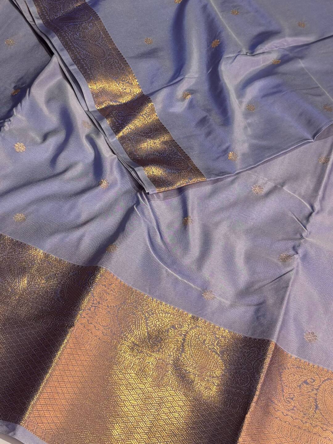 Dusty Blue Semi Kanchi Silk Saree