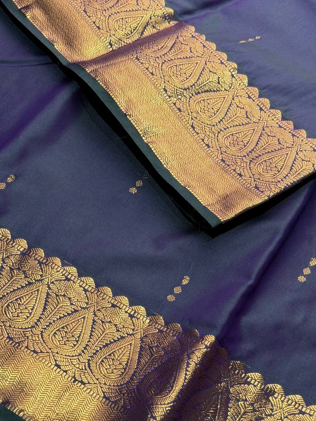 Teal Blue Semi Kanchi Silk Saree