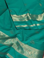 Turquoise Green Semi Kanchi Silk Saree