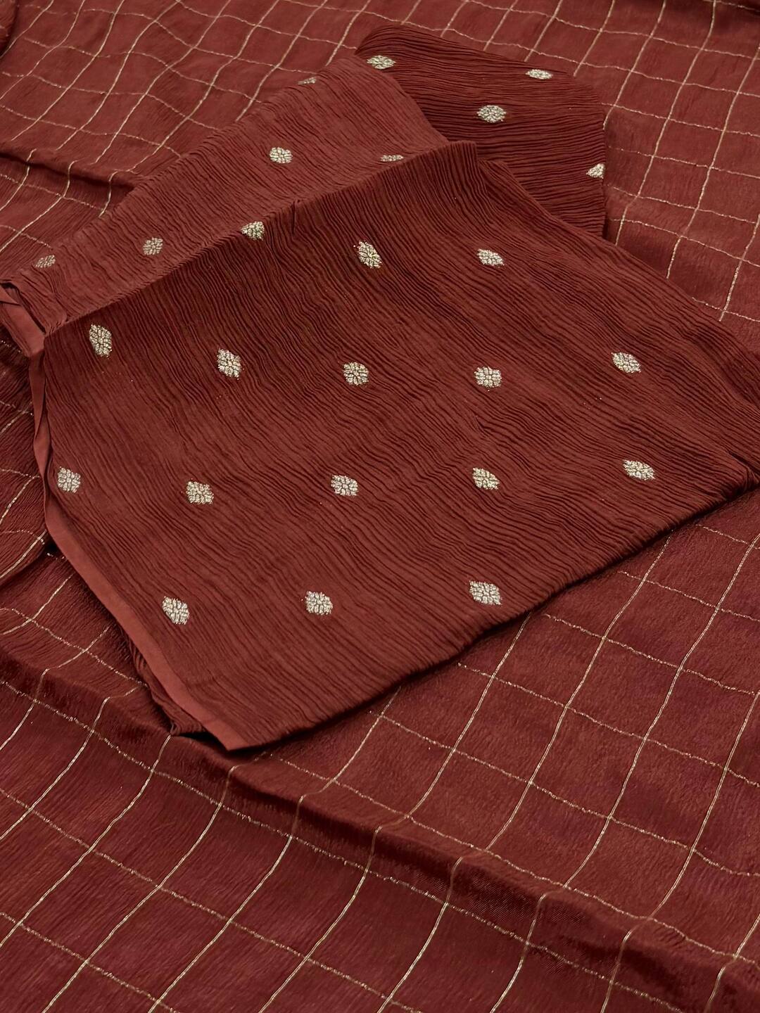 Chocolate Brown Checked Chiffon Saree