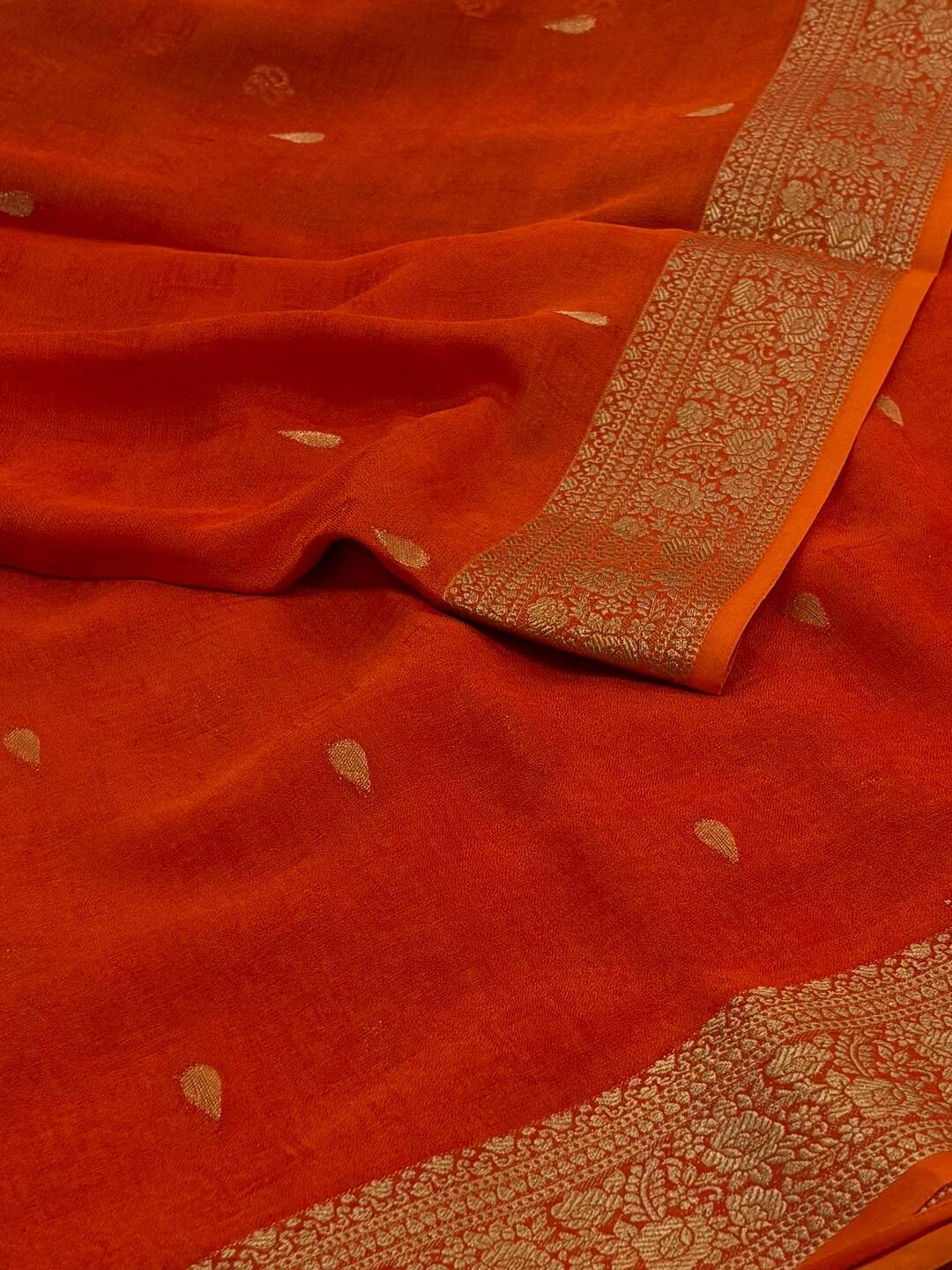 Bright Orange Chiffon Saree