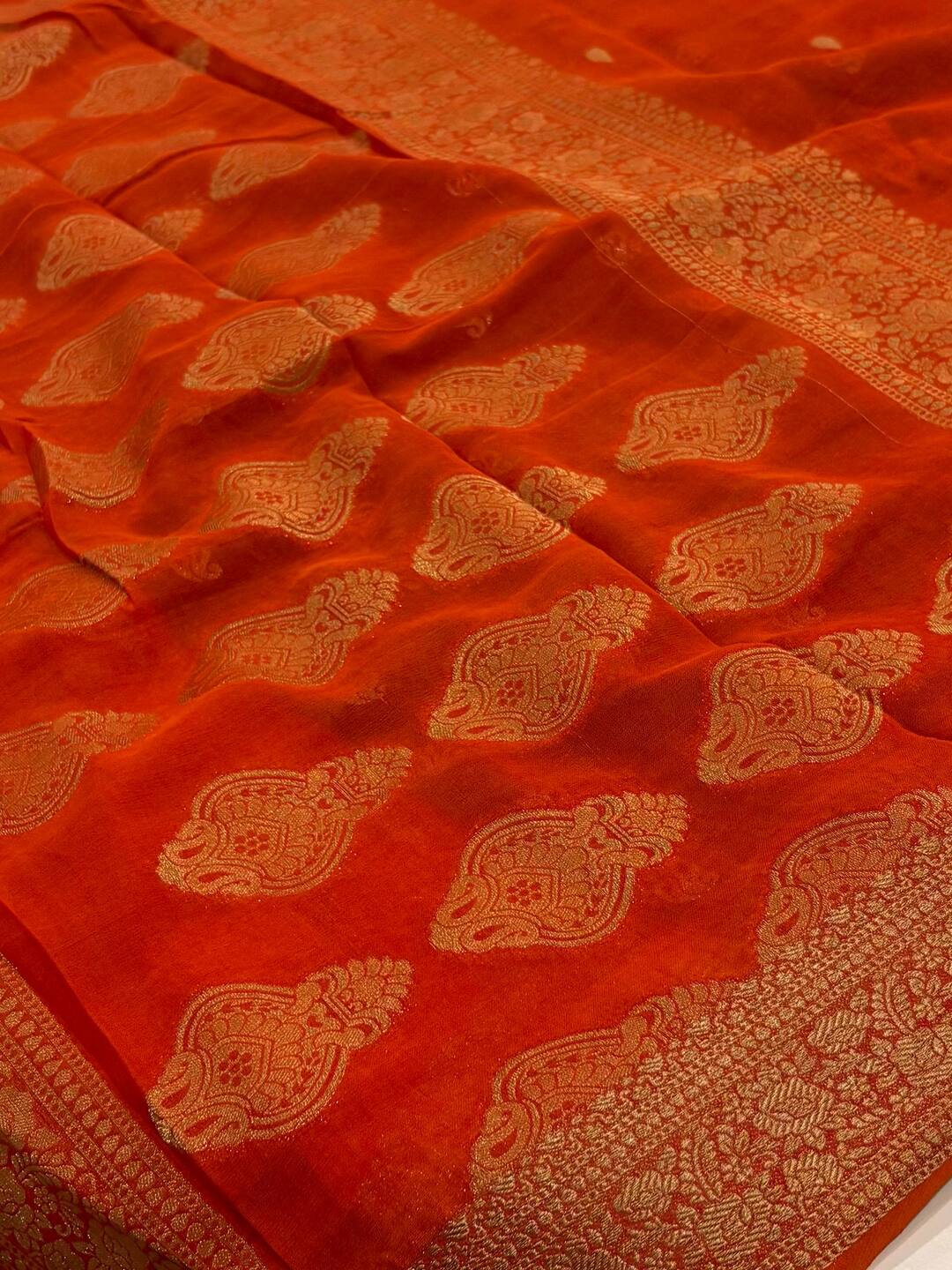 Bright Orange Chiffon Saree