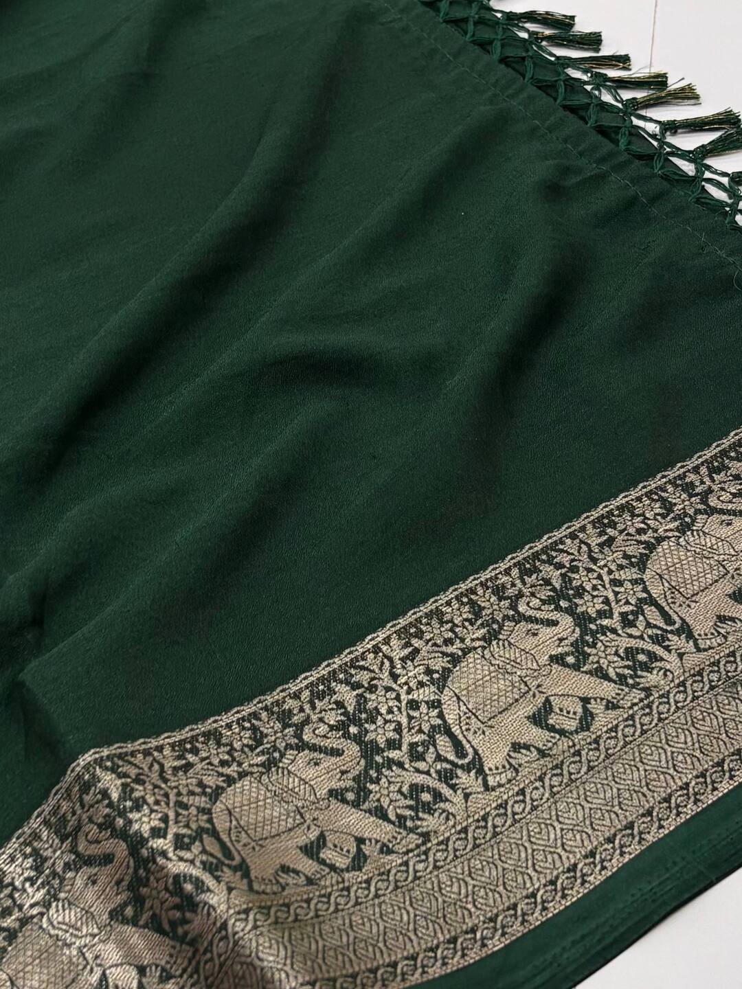 Emerald Green Chiffon Saree
