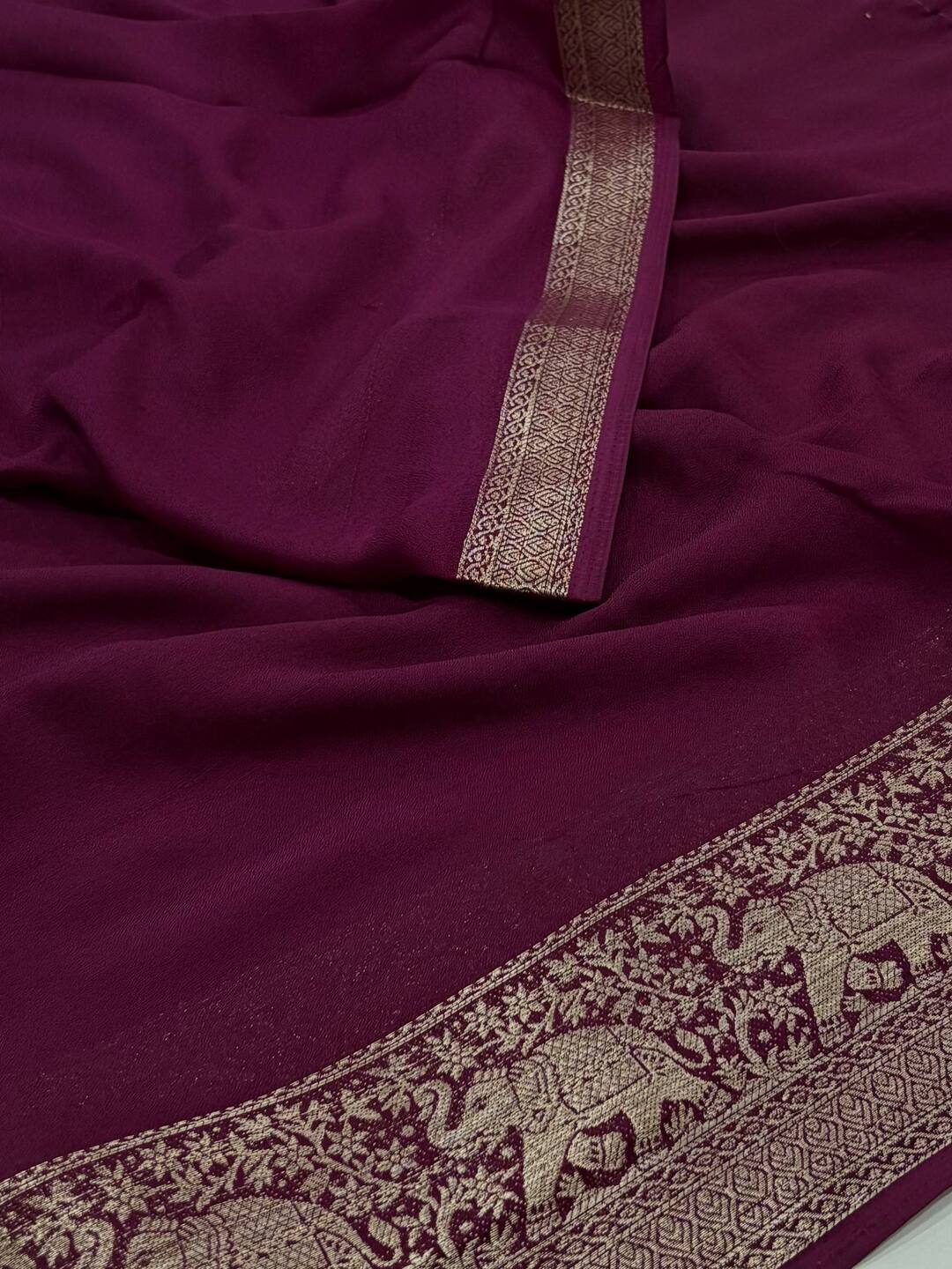 Wine Purple Chiffon Saree