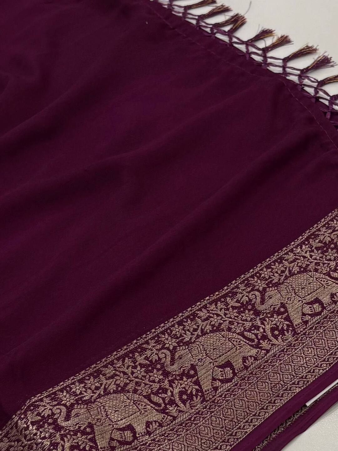 Wine Purple Chiffon Saree